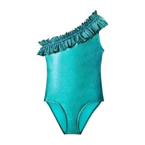 Kids Shimmer One-Shoulder One-Piece Swimsuit in Teal